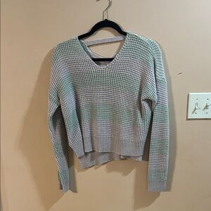 Elegant V-Neck Sweater in Green and Gray